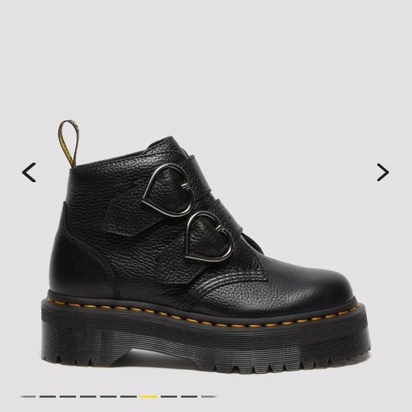 Dr. Martens Shoes - Dr. Martens Black Leather Heart-Buckle Combat Boots